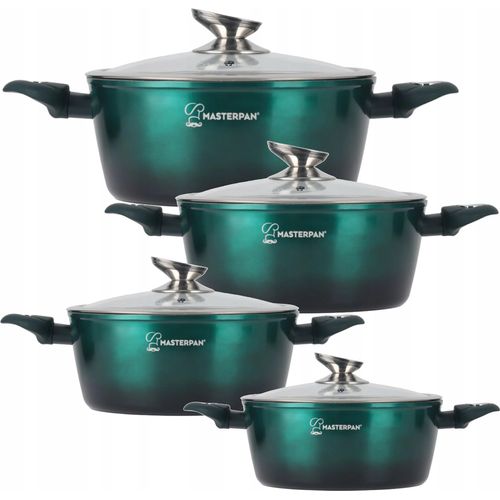 Topfset Induktion 8-teilig, 18-28 cm Kochtopf Set mit Glasdeckel Induktion, Gas, Grün
