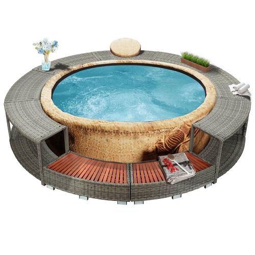 Whirlpool-Umrandung Poly-Rattan | Farbe: Grau