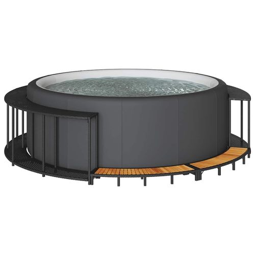 Whirlpool-Umrandung Mit Stauraum Holztreppe Poly Rattan | Farbe: Schwarz