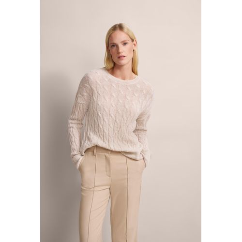 Rundhalspullover BUGATTI, Damen, Gr. S, beige, 33% Polyamid, 27% Polyacryl, 26% Alpaka, 9% Wolle, 5% Metall, unifarben, casual, normal, Rundhals, Langarm Rippbündchen, Pullover, mit Zopfmuster
