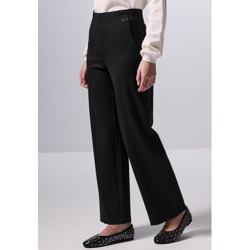 Stoffhose STREET ONE STUDIO, Damen, Gr. 46, Länge 30, schwarz, Stoff, 68% Viskose, 28% Polyester, 4% Elasthan, unifarben, casual, straight fit lang, Hosen, mit seitlichen Einschubtaschen