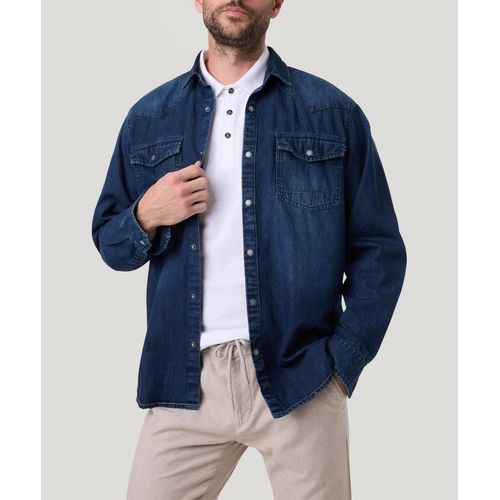 Jeanshemd, Herren, Gr. XXXL, N-Gr, indigo washed, Denim/Jeans, Obermaterial: 100% Baumwolle, PIONEER AUTHENTIC JEANS, unifarben, casual, bequem hüftbedeckend, Langarm 1-Knopf-Manschette, Hemden, mit Brusttaschen, in blauer Waschung