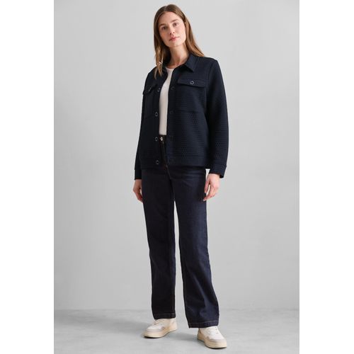 Kurzjacke CECIL, Damen, Gr. L (42), blau (universal blau), Stoff, 49% Polyester, 49% Viskose, 2% Elasthan, unifarben, casual, normal normal, V-Ausschnitt, Langarm Bündchen, Jacken, aus elastischem Materialmix