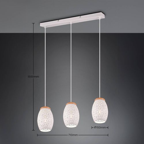 Hängelampe Bidar, Länge 71 cm, weiß matt, 3-flg., Metall