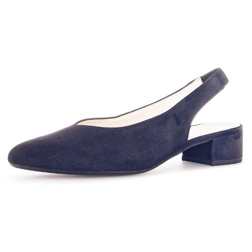 Slingpumps GABOR, Damen, Gr. 38, blau (nachtblau), Ziegenveloursleder, unifarben, elegant, Schuhe, Blockabsatz, Abendschuh, Sommerschuh mit elastischem Riemchen