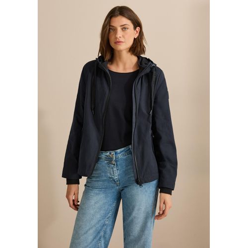 Kurzjacke CECIL, Damen, Gr. XL (44), blau (schwarz navy blau), Stoff, Obermaterial: 55% Polyester, 33% Baumwolle, 12% Nylon; Futter: 100% Polyester, unifarben, casual, gerade kurz, ohne Ausschnitt, Langarm Bündchen, Jacken, mit Kapuze mit Tunnelzugband