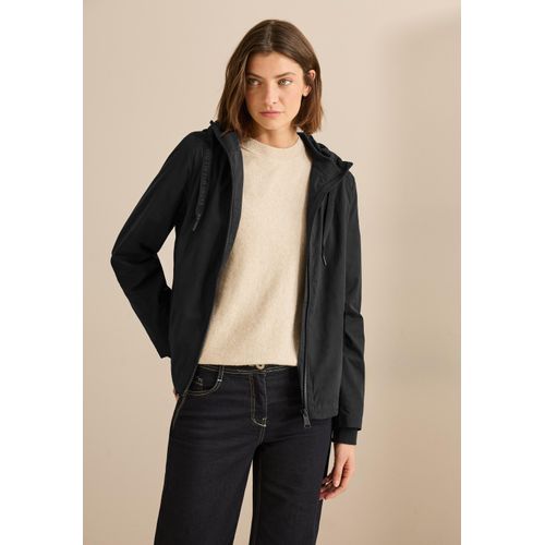 Kurzjacke CECIL, Damen, Gr. XXL (46), schwarz, Stoff, Obermaterial: 55% Polyester, 33% Baumwolle, 12% Nylon; Futter: 100% Polyester, unifarben, casual, gerade kurz, ohne Ausschnitt, Langarm Bündchen, Jacken, mit Kapuze mit Tunnelzugband