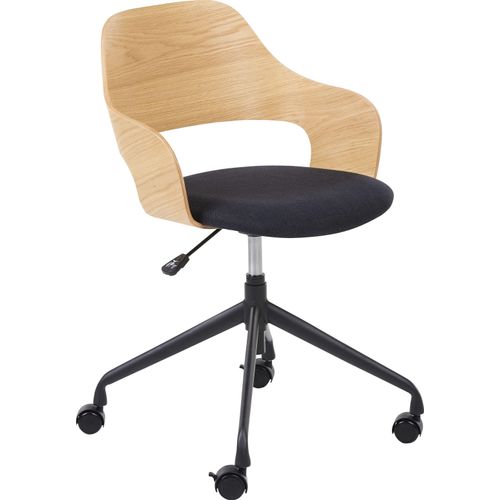 BELIANI Bürostuhl Helles Holz und schwarzer Polyester-Sitz Verstellbare Drehfunktion Metallbeine Stilvolle Büromöbel