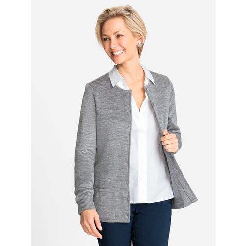 Strickjacke CLASSIC, Damen, Gr. 42, grau (steingrau, meliert), 50% Polyacryl, 50% Schurwolle, Langarm, Strickjacken