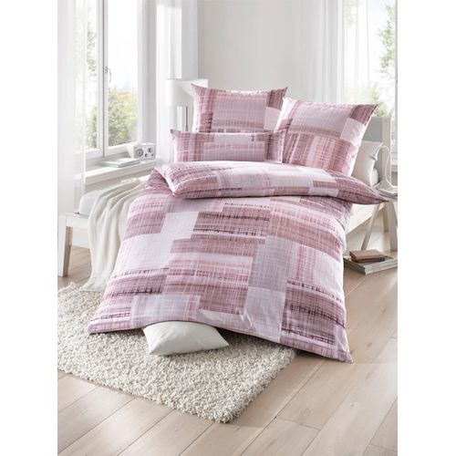 Bettwäsche BIBERNA Gr. 1, rosa (rosé), B/L: 135cm x 200cm, 3 tlg., Seersucker, Seersucker, B/L: 80cm x 80cm, Seersucker, 100% Baumwolle, Bettwäsche