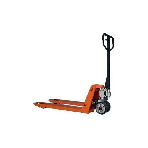 Gabelhubwagen AC-P, manueller Hubantrieb, Tragkraft bis 2500 kg, Lenkräder und Lastrollen, L 1550 x B 540 x H 1240 mm, Stahl, orange-schwarz