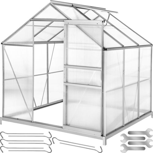 tectake® Gewächshaus mit Fundament, 5,85 m³, UV-beständig und wärmedämmend, 185 x 190 x 195 cm