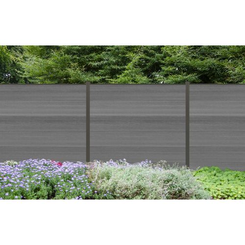 WPC Sichtschutzzaun Cora Line 4 x Zaunfeld grau und 5 x Alu-Pfosten anthrazit zum Aufschrauben