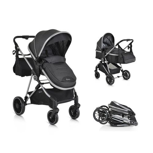 Moni Kombikinderwagen 2 in 1 Kali 22 kg umbaubar, Korb, Getränkehalter, Tasche schwarz