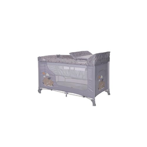 Lorelli Reisebett Moonlight zwei Ebenen, faltbar, Wickelauflage, Matratze, Räder silbergrau