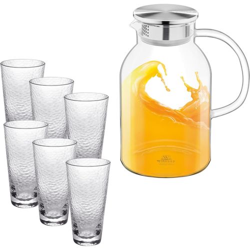 Wilmax Glaskrug 2,1L mit 6 Wassergläsern à 320 ml - Transparent - Getränkeset