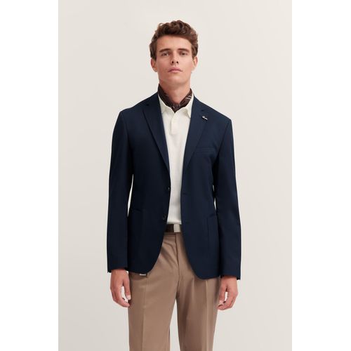 Sakko BUGATTI, Herren, Gr. 58, 390, marine, 67% Baumwolle, 28% Polyamid, 5% Elasthan, unifarben, casual, normal, Langarm Manschette, Sakkos, mit Reverskragen