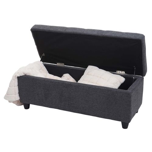 Aufbewahrungs-Truhe Kriens, Sitzbank Bank, Stoff/Textil, 45x114x45cm MVG-zertifiziert ~ dunkelgrau