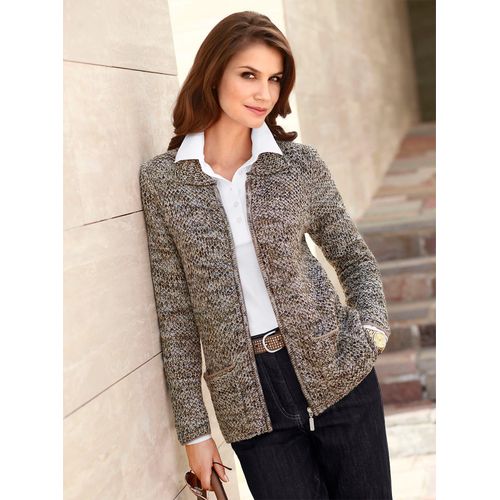 Strickjacke CASUAL LOOKS, Damen, Gr. 50, grau (taupe, meliert), 100% Polyacryl, meliert, figurumspielend, Langarm, Strickjacken