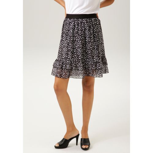 Minirock ANISTON CASUAL, Damen, Gr. 42, schwarz-weiß (schwarz, weiß), Georgette, Obermaterial: 100% Polyester. Futter: 100% Polyester, bedruckt, gemustert, modisch, figurumspielend kniefrei, Röcke, mit trendigem Alloverdruck