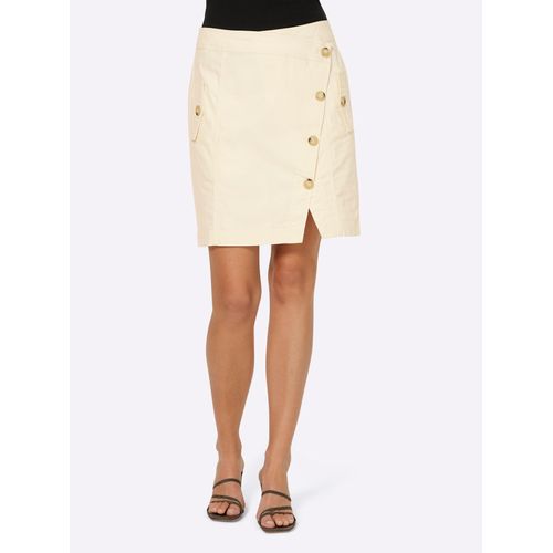 Jeansrock HEINE, Damen, Gr. 38, beige (champagner), 97% Baumwolle, 3% Elasthan, unifarben, kurz, Röcke