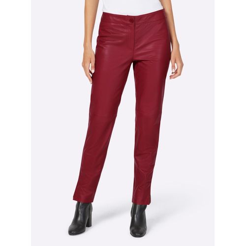 Lederhose HEINE, Damen, Gr. 44, Normalgrößen, rot (kirsche), 100% Lammnappaleder, unifarben, lang, Hosen