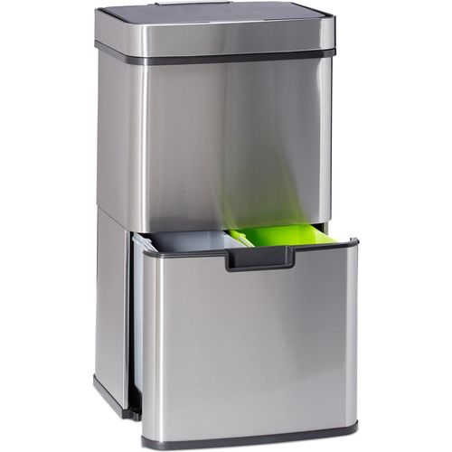 Relaxdays Mülltrennsystem 3 fach Bewegungssensor 60 L ausziehbar Edelstahl HBT - Praktisch modern stilvoll groß;rrr