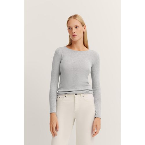 Langarmshirt BUGATTI, Damen, Gr. S, 250, grau, 60% Baumwolle, 40% Viskose, unifarben, casual, normal, Rundhals, Langarm normaler Saum, Shirts, mit Rundhals & langem Arm