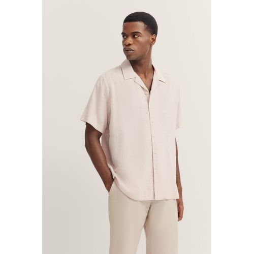 Kurzarmhemd BUGATTI, Herren, Gr. M, Normalgrößen, 30, beige, 54% Baumwolle, 46% Viskose, unifarben, casual, regular fit, Kurzarm gerader Abschluss, Hemden, mit Reverskragen