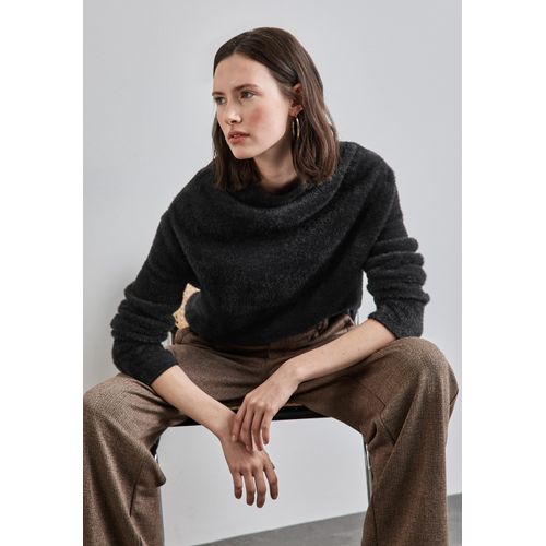 Rundhalspullover STREET ONE, Damen, Gr. 40, schwarz, Strick, Obermaterial: 78% Polyamid, 11% Baumwolle, 11% Polyacryl, unifarben, casual, bequem hüftbedeckend, Rundhals, Langarm Bündchen, Pullover, mit Federgarn