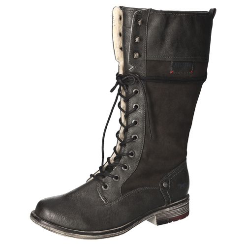 Winterstiefel MUSTANG SHOES, Damen, Gr. 41, Varioschaft, grau (anthrazit, grau), Lederimitat, klassisch, Schuhe, Blockabsatz, Schnürstiefel, Langschaftstiefel, Innenreißverschluss