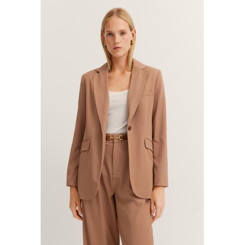 Kurzblazer BUGATTI, Damen, Gr. 42, 50, beige, 70% Polyester, 25% Viskose, 5% Elasthan, unifarben, casual, normal, Langarm gerader Abschluss, Blazer, aus elastischem Viskosemix