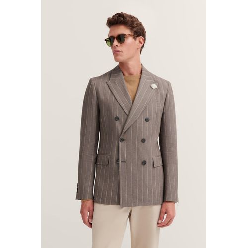 Sakko BUGATTI, Herren, Gr. 52, 70, cognac, 63% Baumwolle, 18% Polyester, 18% Leinen, 1% Polyamid, gestreift, casual, normal, Langarm Manschette, Sakkos, aus Leinen-Mix