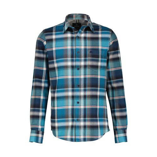 Karohemd LERROS, Herren, Gr. XXXL, N-Gr, blau (mineral blau), Obermaterial: 100% Baumwolle, kariert, casual, regular fit taillenbedeckt, ohne Ausschnitt, Langarm 2-Knopf-Manschette, Hemden, mit Logo Stickerei