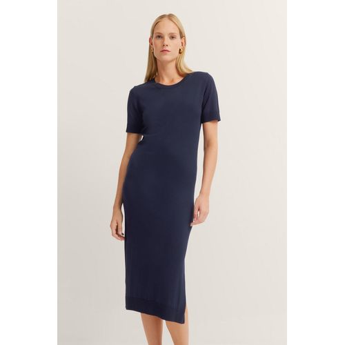 Strickkleid BUGATTI, Damen, Gr. M, Normalgrößen, 390, marine, 96% Viskose, 4% Elasthan, unifarben, normal, Kurzarm, Kleider, mit Seitenschlitzen