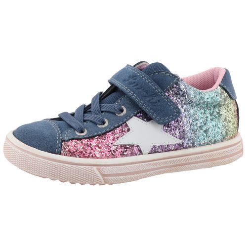 Sneaker LURCHI "Salita", Mädchen, Gr. 27, bunt (navy, bunt), Lederimitat, Textil, Veloursleder, Glitzer, Schuhe Sneaker, Schnürschuh mit bunten Glitzerbesatz, Größenschablone z. Download