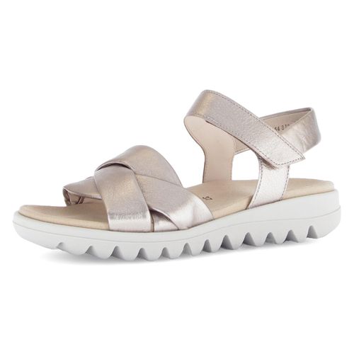 Riemchensandale GABOR, Damen, Gr. 42, gold (goldfarben), Glattleder, metallic, casual, Schuhe, Sommerschuh, Keilsandalette, Bequemschuh mit Klettverschluss