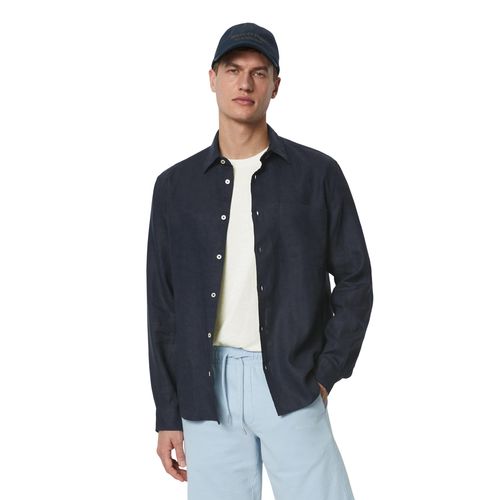 Leinenhemd MARC O'POLO, Herren, Gr. XL, N-Gr, blau (schwarz navy), Web, Obermaterial: 100% Leinen, Langarm Manschette, Hemden, im klassisch cleanen Look