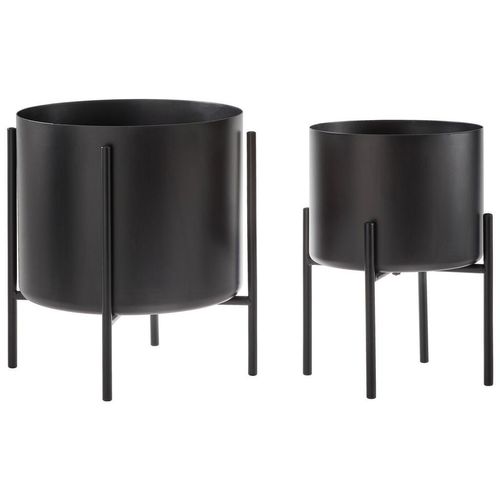 Ambia Home Pflanzentopf , Schwarz , Metall , Uni , rund , 20.5 cm , Abstufung auf der Innenseite , Dekoration, Blumen & Zubehör, Übertöpfe