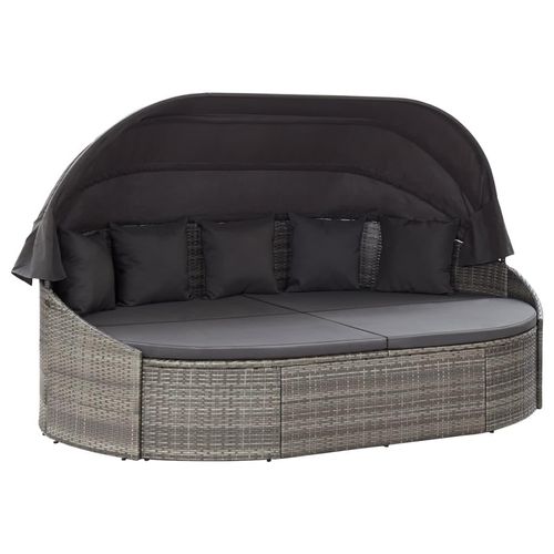 Outdoor-Loungebett Mit Dach Poly Rattan | Farbe: Grau