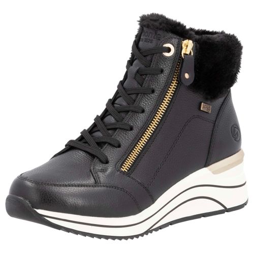 Winterstiefelette REMONTE, Damen, Gr. 39, schwarz, Leder, Textil, casual, Schuhe, Keilabsatz, Schnürboots mit wasserabweisender TEX-Membran