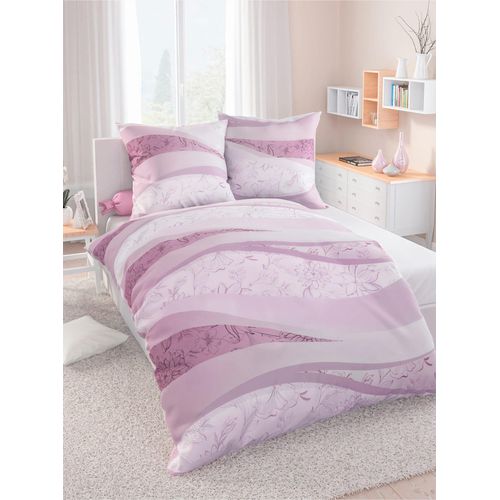 Bettwäsche BIBERNA Gr. 5, rosa (rosé), 2 St. 135cm x 200cm, Bettbezüge: 2 St. Kissenbezüge: 2 St., 4-teilige Garnitur St., Seersucker, 2 St. 40cm x 80cm, Seersucker, 100% Baumwolle, Bettwäsche