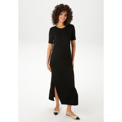 Maxikleid ANISTON CASUAL, Damen, Gr. 40, N-Gr, schwarz, Jersey, Obermaterial: 47% Polyester, 47% Viskose, 6% Elasthan, unifarben, casual, figurumspielend knöchelfrei, Rundhals, Kleider, mit Seitenschlitzen - NEUE KOLLEKTION