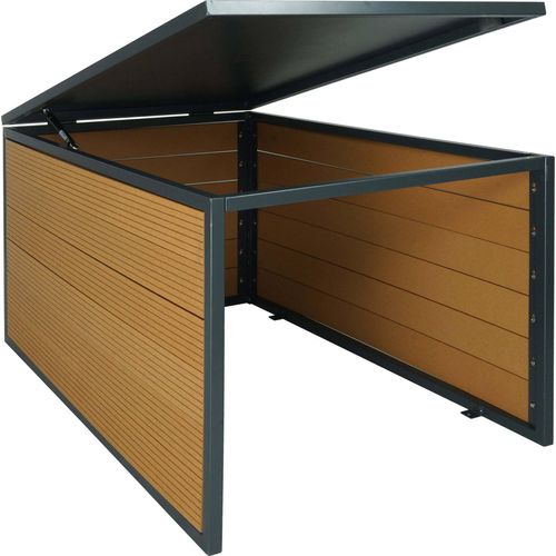 XL Mähroboter-Garage mit Deckel HWC-L45, Dach Unterstand für Rasenmäher, WPC Metall 43x70x90cm Eiche-Optik