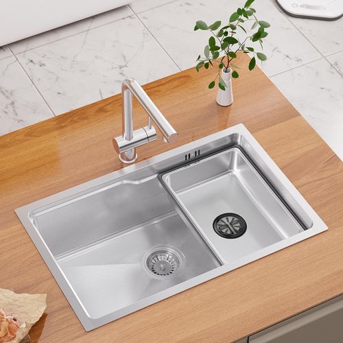Silber 68 x 43 cm Spülbecken Edelstahl Küchenspüle Einbauspüle , Rechteck Spülbecken mit Siphon & Über, Ersatz-Innenspüle