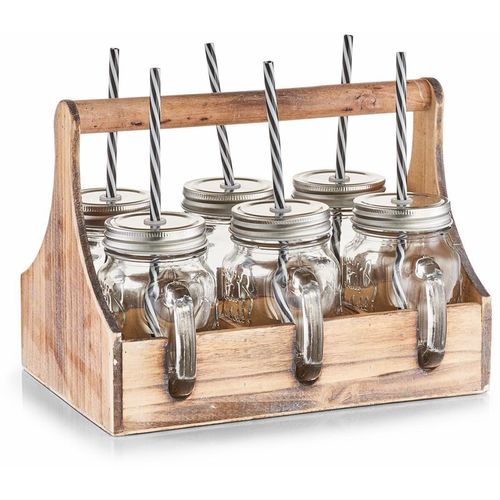 Zeller Present Glas, (Set, 6 tlg.), je 6 Gläser, Deckel und Strohhalme, in praktischer Holzkiste