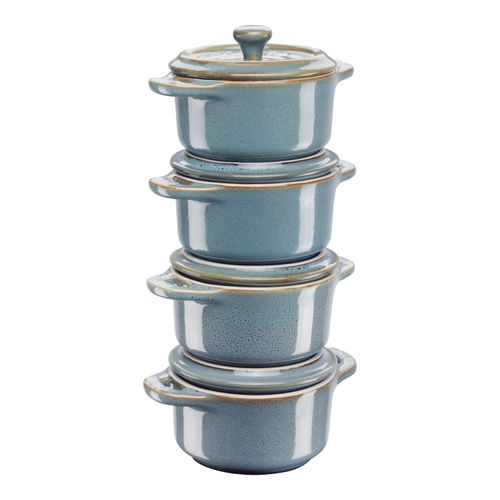 Staub Ceramique Cocotte Set 4-tlg, rund, Antik-Türkis, Keramik