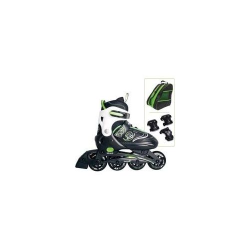 Verstellbare Kinderinliner Gr. 33-36, Inline-Skates grün/schwarz, inkl. Protektoren-Set Gr. S