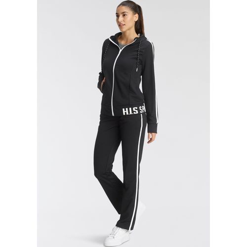 Trainingsanzug H.I.S, Damen, Gr. 44, schwarz (schwarz (trainingsanzug aus nachhaltigem material)), Obermaterial: 94% Polyester, 6% Elasthan, sportlich, Basic schmal, Sportanzüge