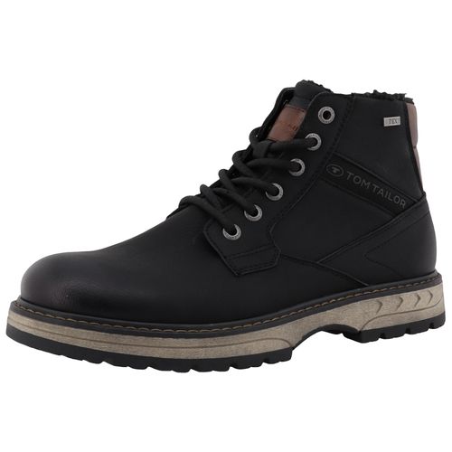 Winterboots TOM TAILOR, Herren, Gr. 44, schwarz, Lederimitat, Textil, unifarben, kontrastfarbene Details, modisch, Schuhe, Blockabsatz,Schnürboots,Outdoorschuh, Reißverschluss, Weite G (=weit)